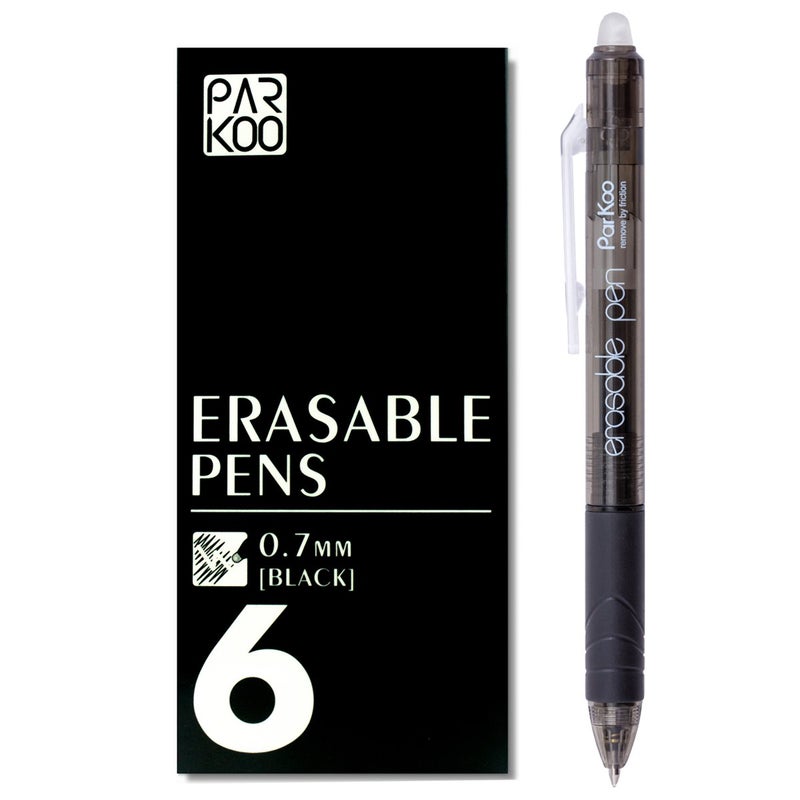 ParKoo Retractable Erasable Gel Pens Clicker, Fine Point, Make Mistake Disappear, Black Ink for Note Taking and Crossword Puzzles, 6-Pack - Image 1